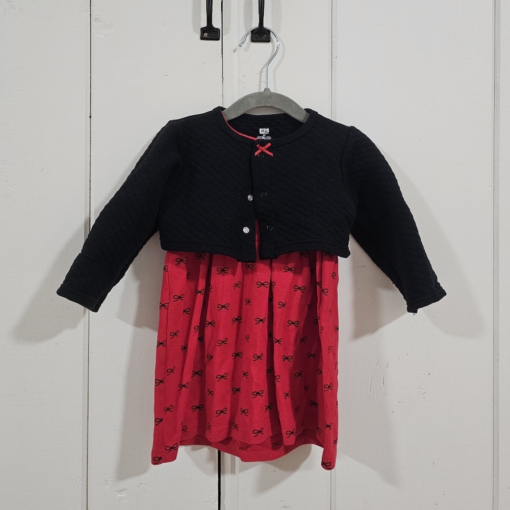 Hudson BabyGirls Quilted Cardigan and Dress, Red Black Bows 2T